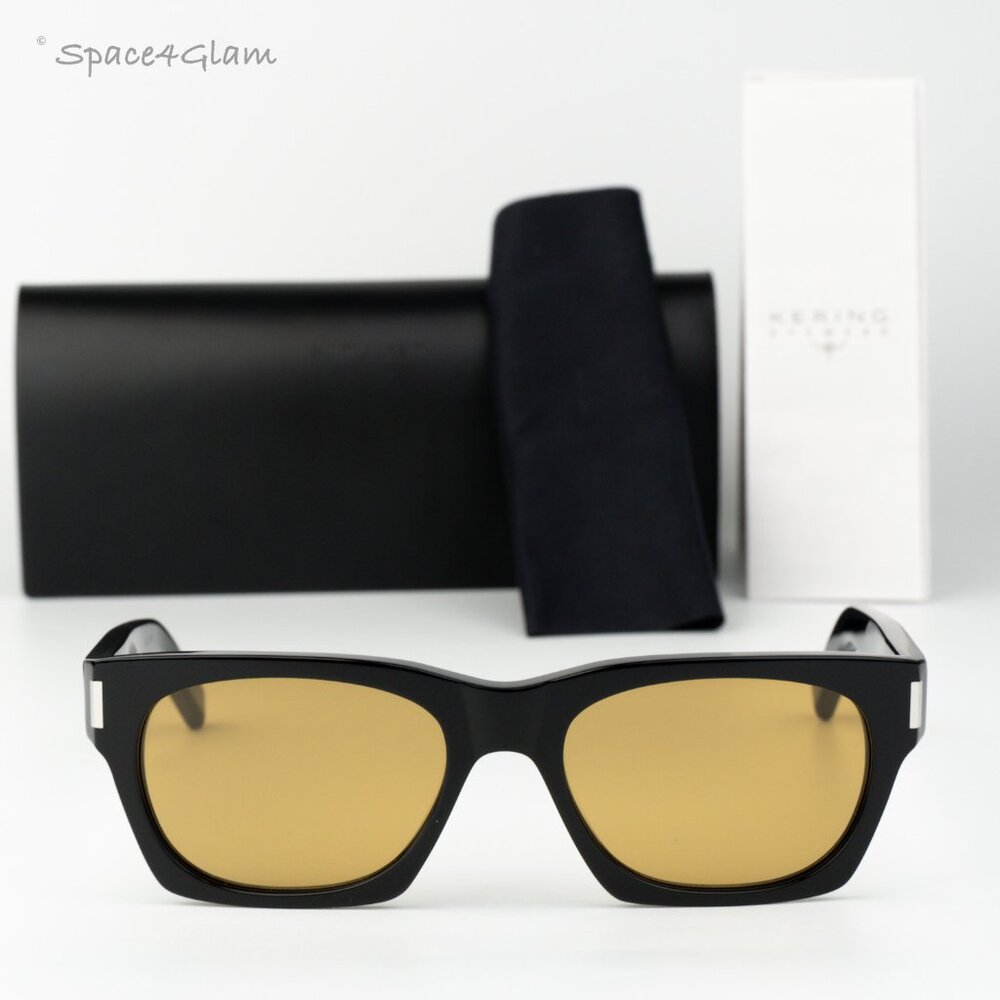Saint Laurent Men Sunglasses Black Yellow Rectangle SL402 010 NEW AUTHENTIC